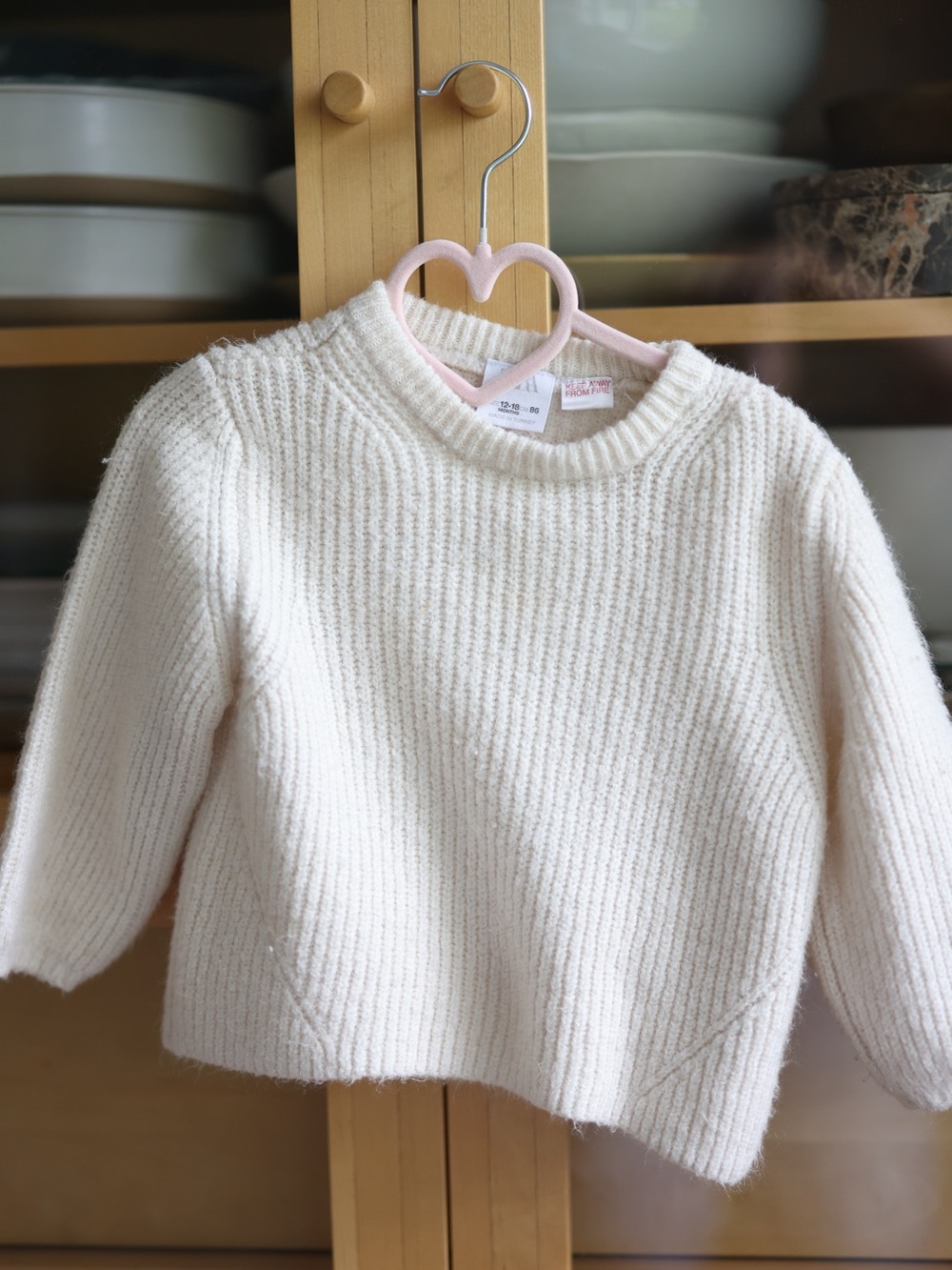 Zara Cream Ribbed Crewneck Sweater